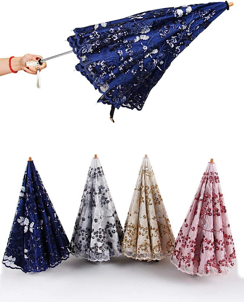 Custom Wedding Umbrellas Vintage Lace UV Sun Parasol Folding 3D Flower Embroider - Image 4