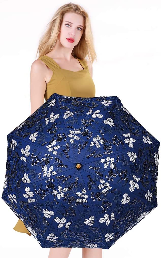 Custom Wedding Umbrellas Vintage Lace UV Sun Parasol Folding 3D Flower Embroider - Image 6