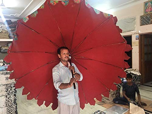 Indian Decorative Handmade Designer Cotton Mirror Work Embroidery Beach Umbrella - Image 5