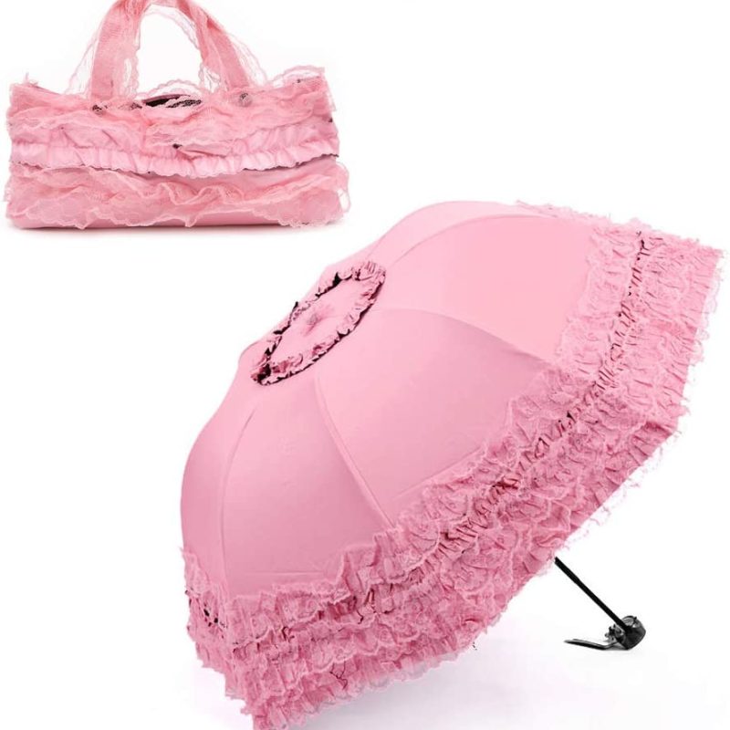 Heart Princess Lace Windproof Folding Sunny and Rainy Umbrella Ultraviolet-Proof Anti Sun UV Protection Parasol Umbrella