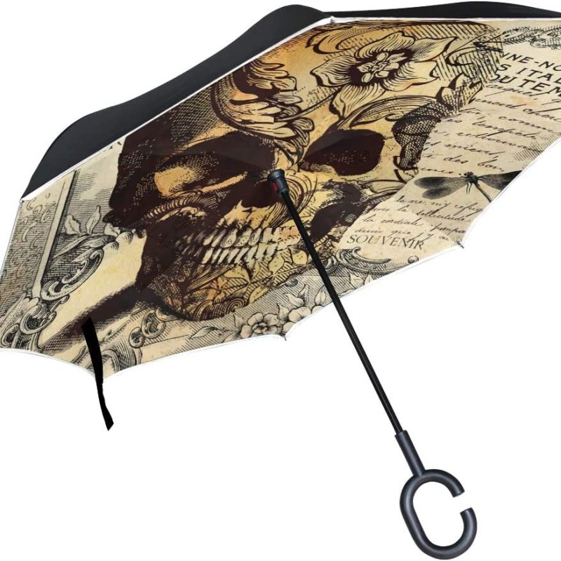 Logo parasol Umbrellas With Your Brand Vintage Tattoo Skull Windproof Inverted Open Close Reverse Rain Umbrella Inside O