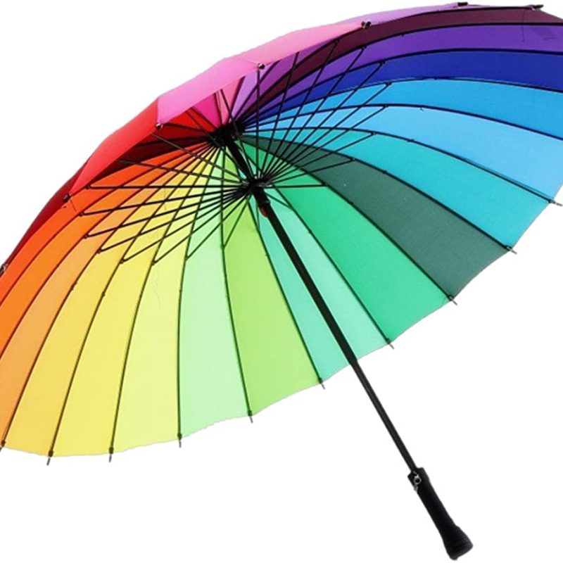 Logo parasol Umbrellas With Your Brand 24k Color Rainbow Umbrella Fashion Long Handle Straight Anti-UV Sun/Rain Stick Um