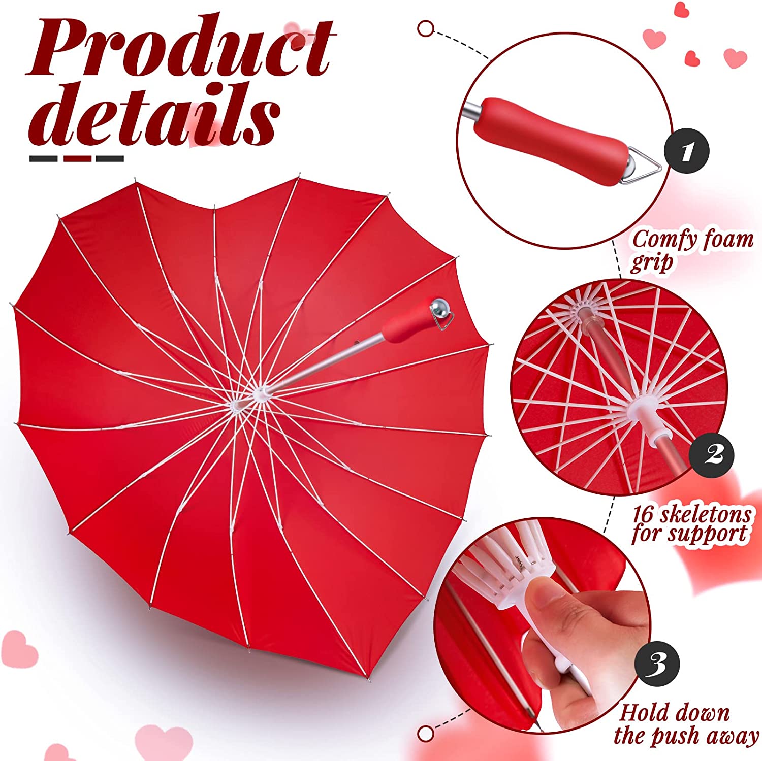 2 Pcs Forever Love Parasol Red Heart Shaped Girls Umbrella Large Cute Umbrella f - Image 3