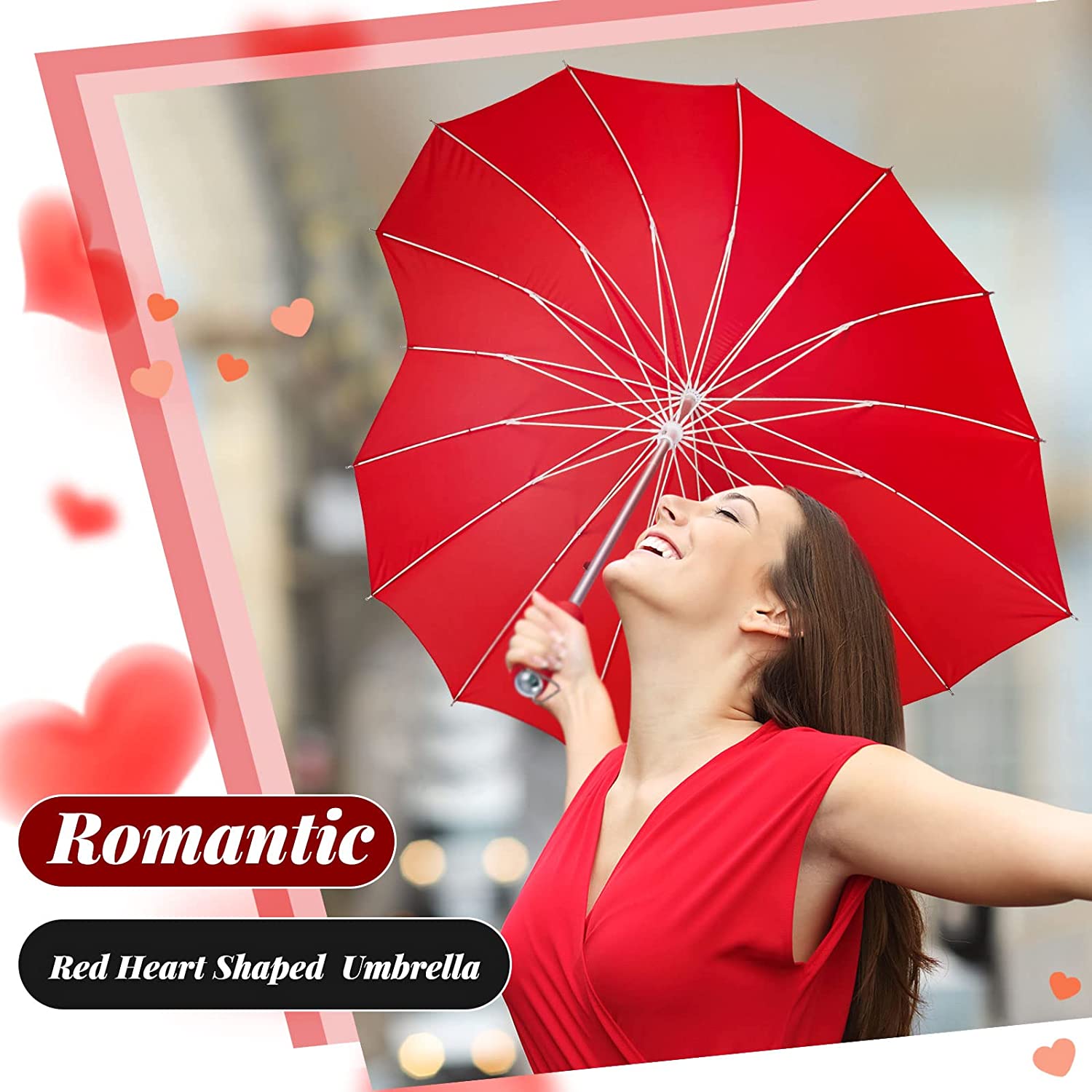 2 Pcs Forever Love Parasol Red Heart Shaped Girls Umbrella Large Cute Umbrella f - Image 5