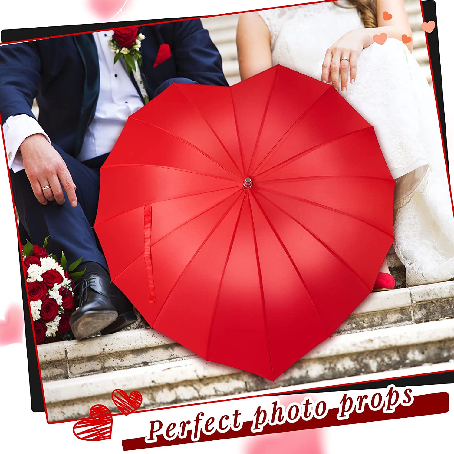 2 Pcs Forever Love Parasol Red Heart Shaped Girls Umbrella Large Cute Umbrella f - Image 6