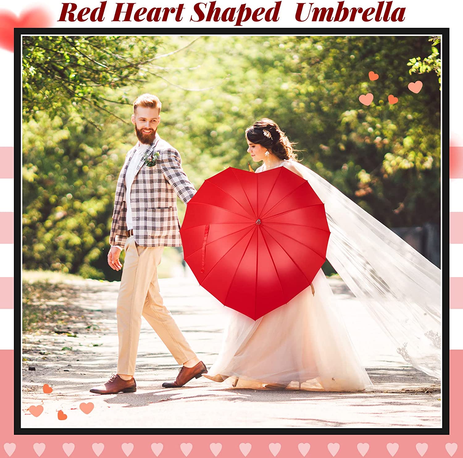 2 Pcs Forever Love Parasol Red Heart Shaped Girls Umbrella Large Cute Umbrella f - Image 7