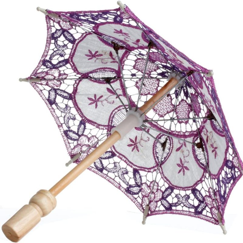 Logo parasol Umbrellas With Your Brand Lace Embroidered Parasol Umbrella for Bridal Wedding Party Decoration (Purple)