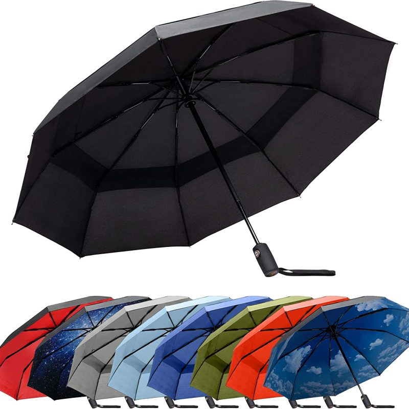 RainPlus Automatic Umbrella - Windproof Portable Umbrella Keeps You Safe and Dry in Any Weather - Personal Travel Size