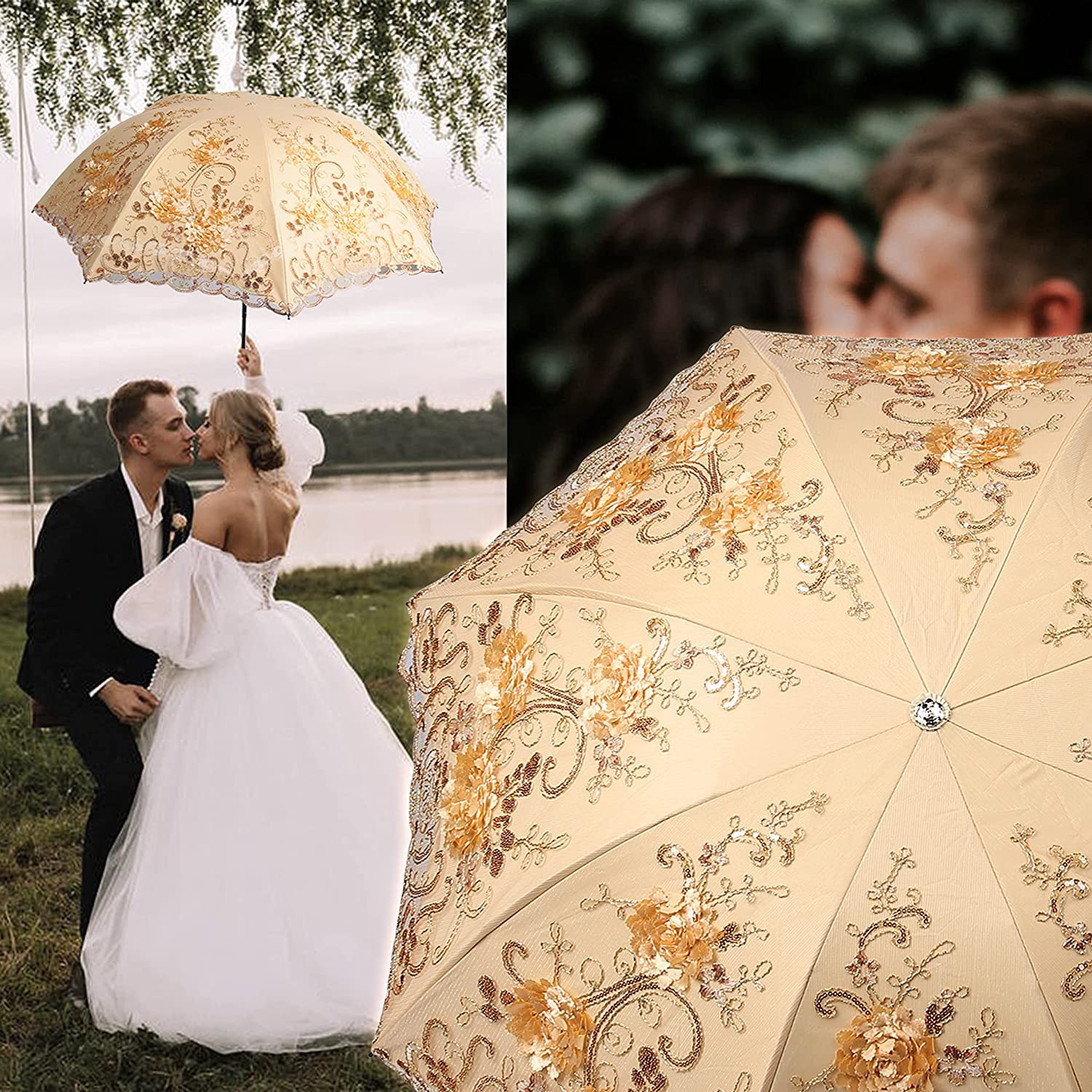 Custom Wedding Umbrellas UPF50+ Folding Umbrella Sun&Rain Wedding Umbrella Paras - Image 6
