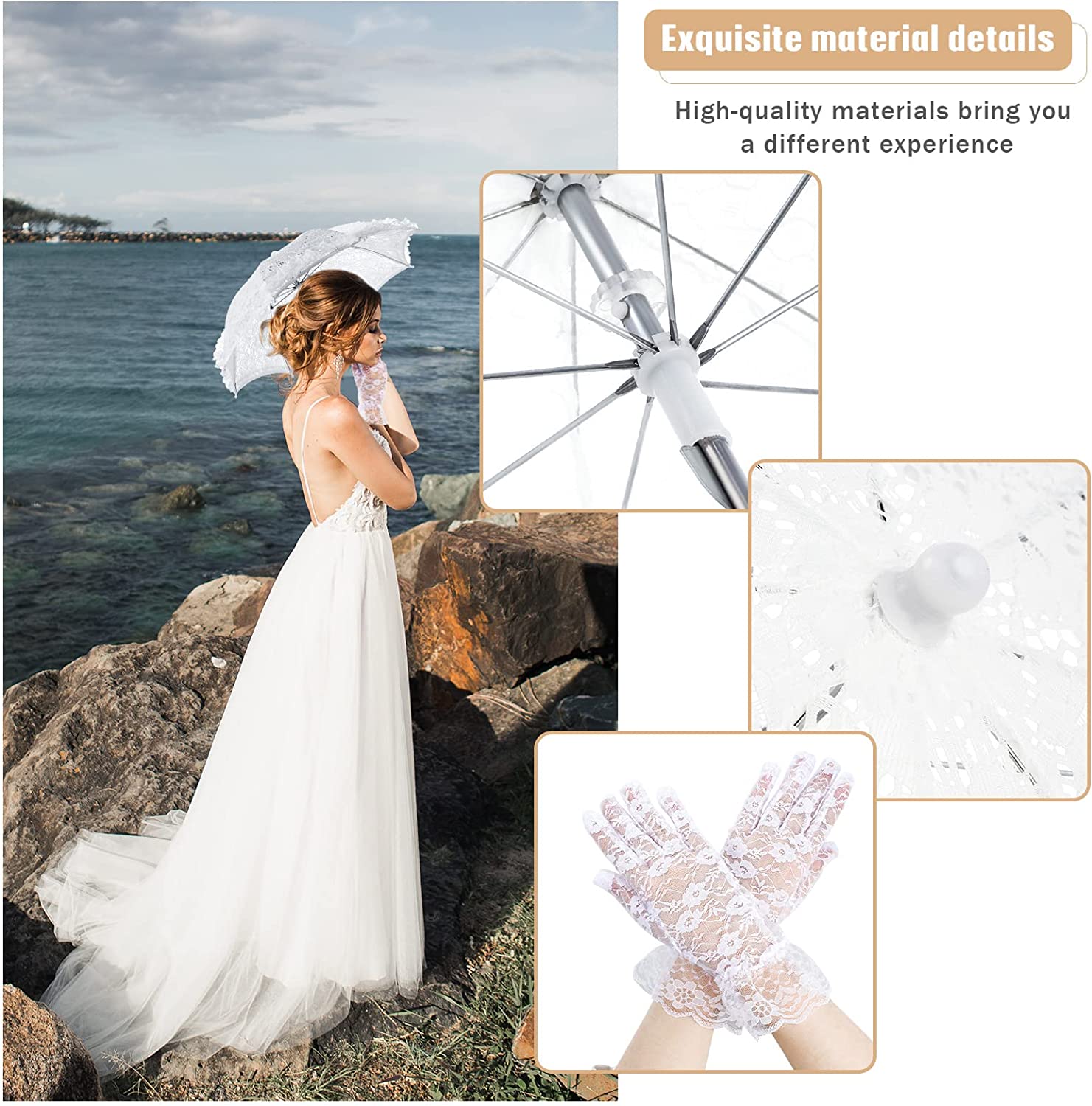 Custom Wedding Umbrellas White Lace Parasol Umbrella Wedding Bridal Flowers Embr - Image 3