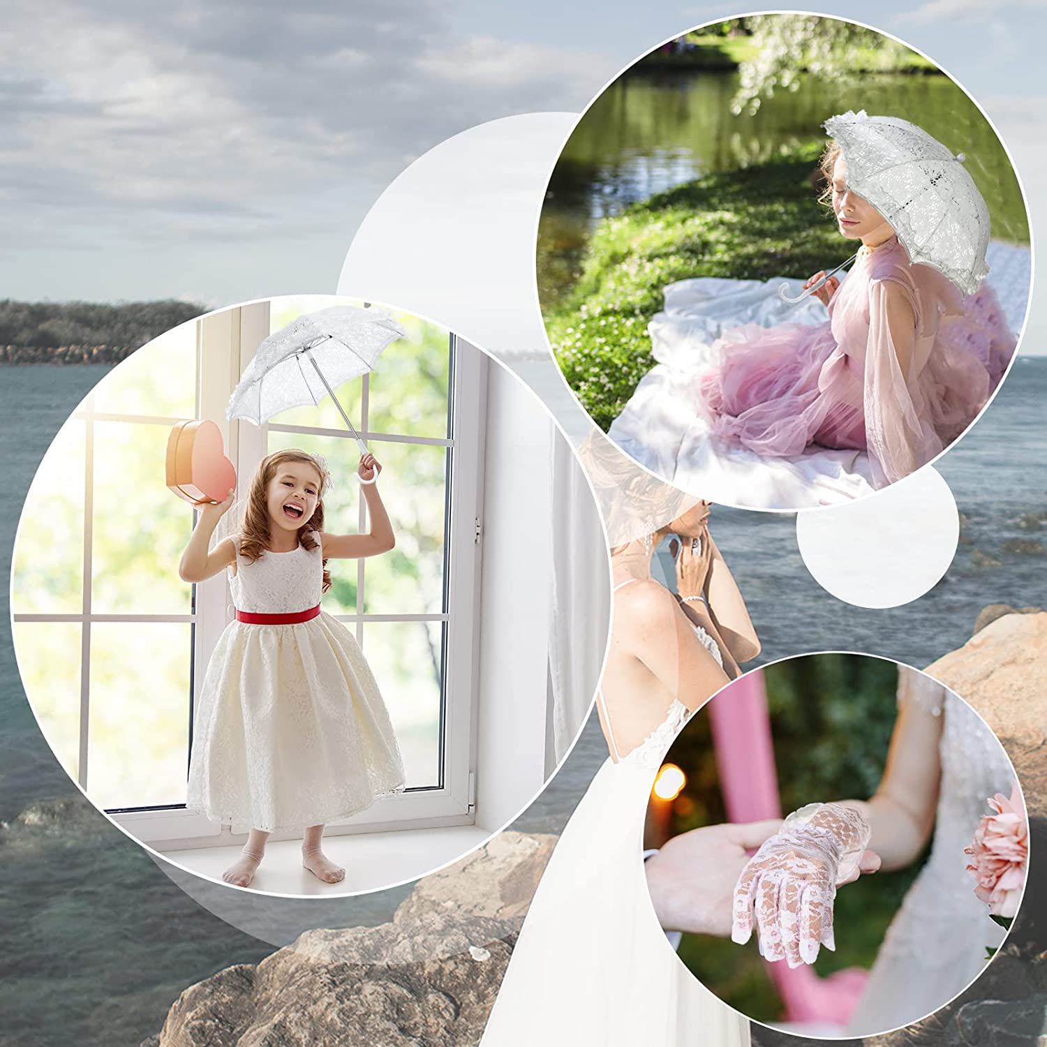 Custom Wedding Umbrellas White Lace Parasol Umbrella Wedding Bridal Flowers Embr - Image 5