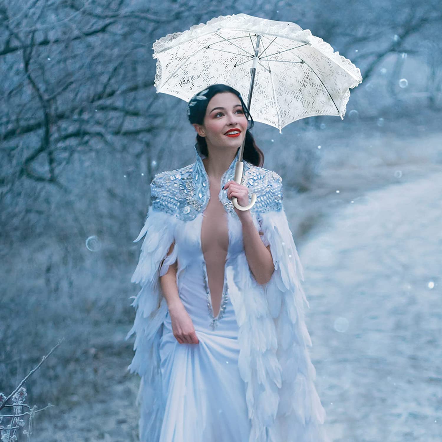 Custom Wedding Umbrellas White Lace Parasol Umbrella Wedding Bridal Flowers Embr - Image 7