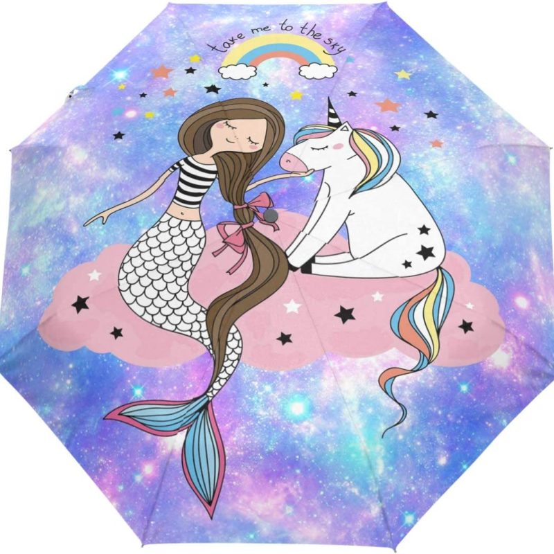 Logo parasol Umbrellas With Your Brand Cute Mermaid Unicorn Auto Umbrella Open Close Shining Stars Galaxy Umbrellas Wind