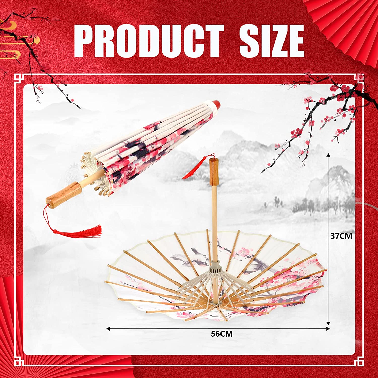 4 Pcs 22'' Oiled Paper Umbrella Chinese Classical Plum Blossom Paper Umbrella Parasol Art Dance Japanese Umbrella for We - Image 2
