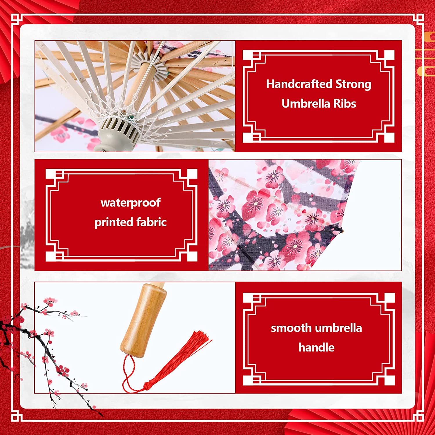 4 Pcs 22'' Oiled Paper Umbrella Chinese Classical Plum Blossom Paper Umbrella Parasol Art Dance Japanese Umbrella for We - Image 3