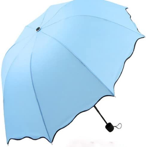 Dome Parasol Sun-rain Umbrella Triple Folding Ruffled Anti-uv Parasol (Light Blue)