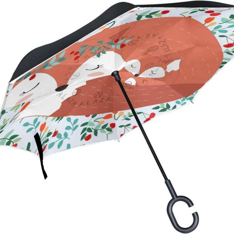 Logo parasol Umbrellas With Your Brand Animal Fox Print Windproof Inverted Open Close Reverse Rain Umbrella Inside Out Q