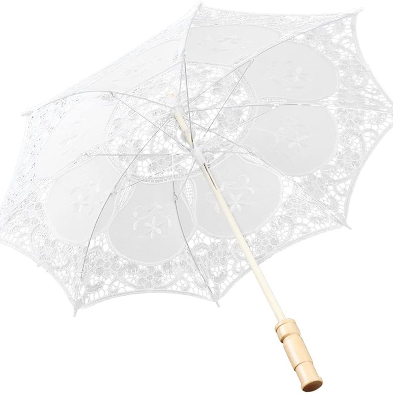 Lace Umbrella Parasol Vintage Bridal Umbrellas for Weddings Exquisite Wooden Handle Parasol for Weddings Elegant Wedd