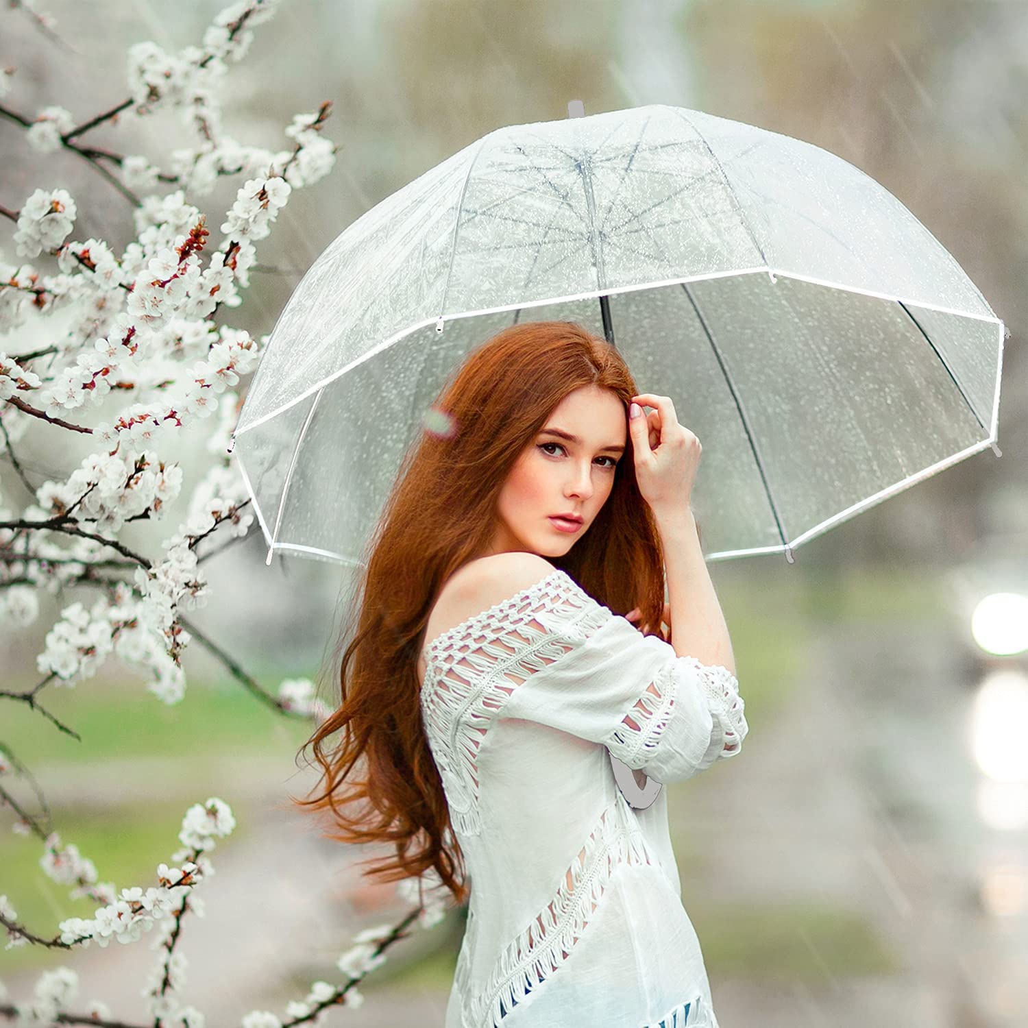 Custom Wedding Umbrellas Women’s Clear Bubble Transparent Umbrella-Auto Open Cle - Image 3