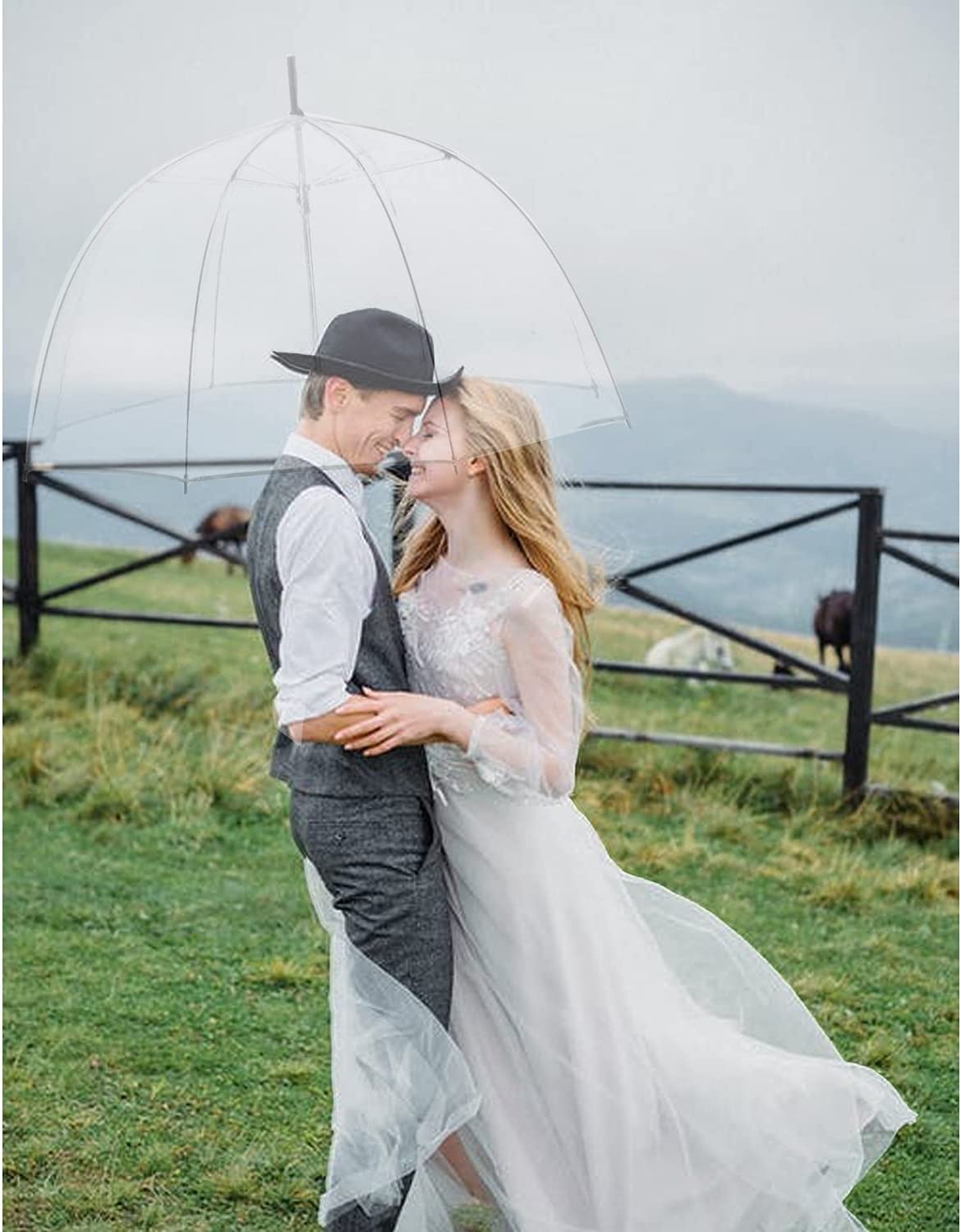 Custom Wedding Umbrellas Women’s Clear Bubble Transparent Umbrella-Auto Open Cle - Image 4