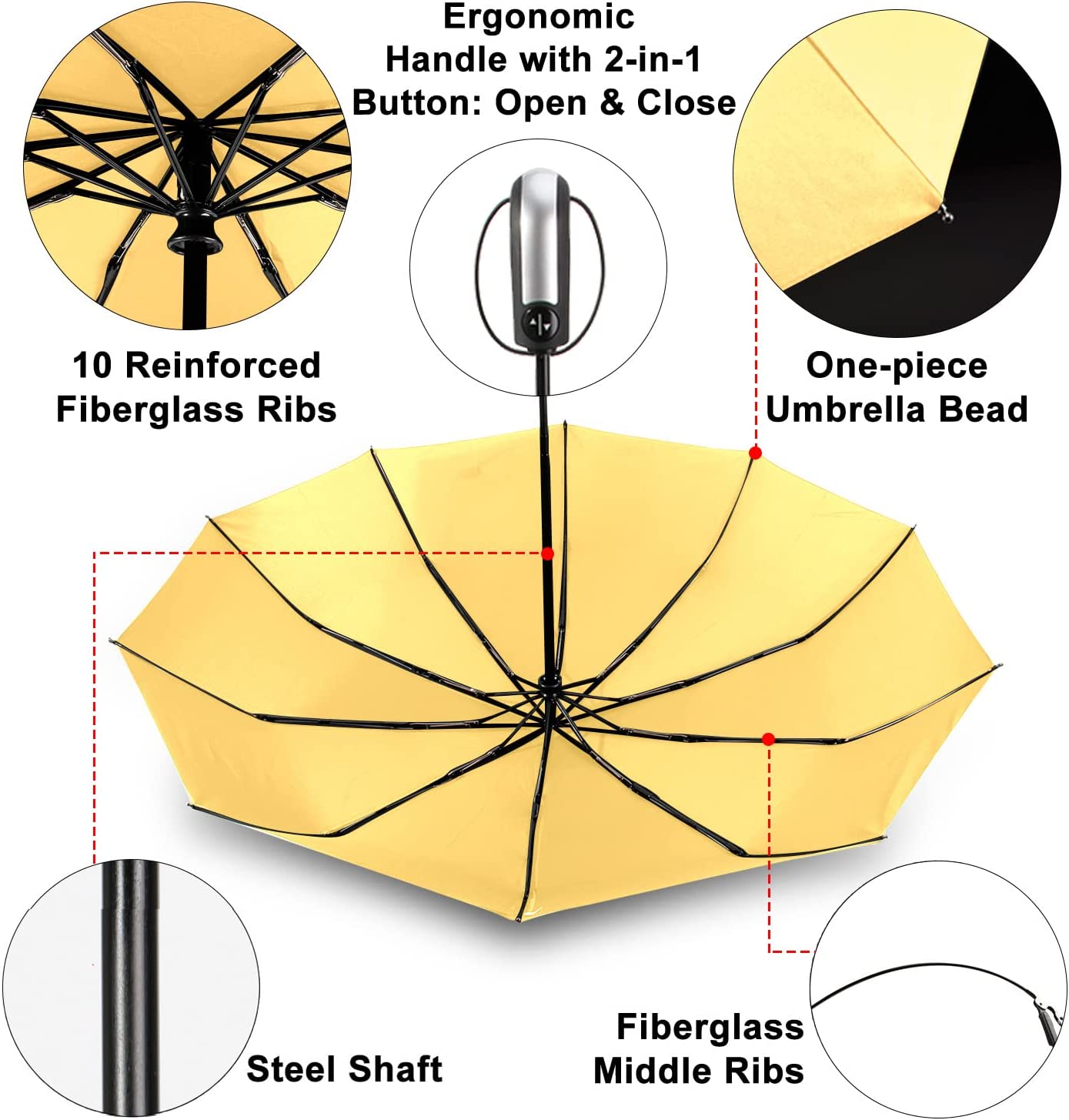 Custom umbrella 2 Pack Travel Umbrella Windproof 46/56 Inches Large Canopy - Image 4