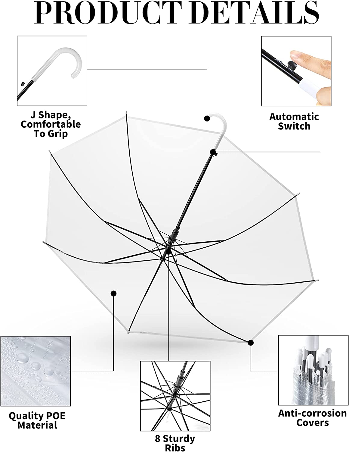 Custom Wedding Umbrellas 24 Pcs Umbrella Wedding Style Stick Umbrellas for Rain - Image 3