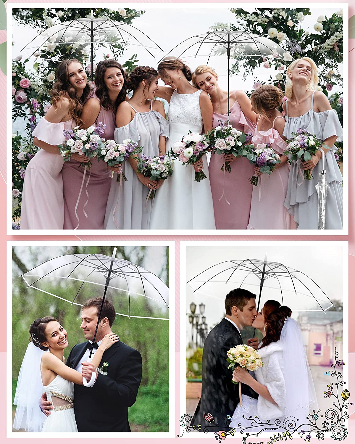 Custom Wedding Umbrellas 24 Pcs Umbrella Wedding Style Stick Umbrellas for Rain - Image 4
