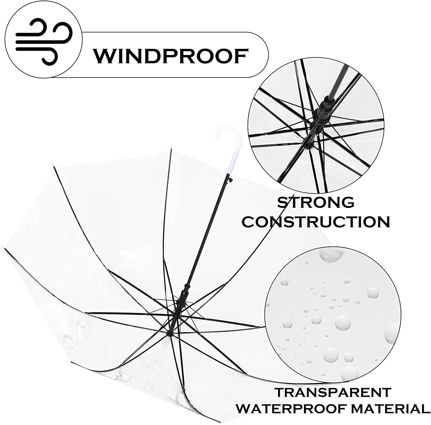 12 Set Clear Umbrella Wedding Style Stick Umbrellas for Guest Bulk with Tag and - Image 5