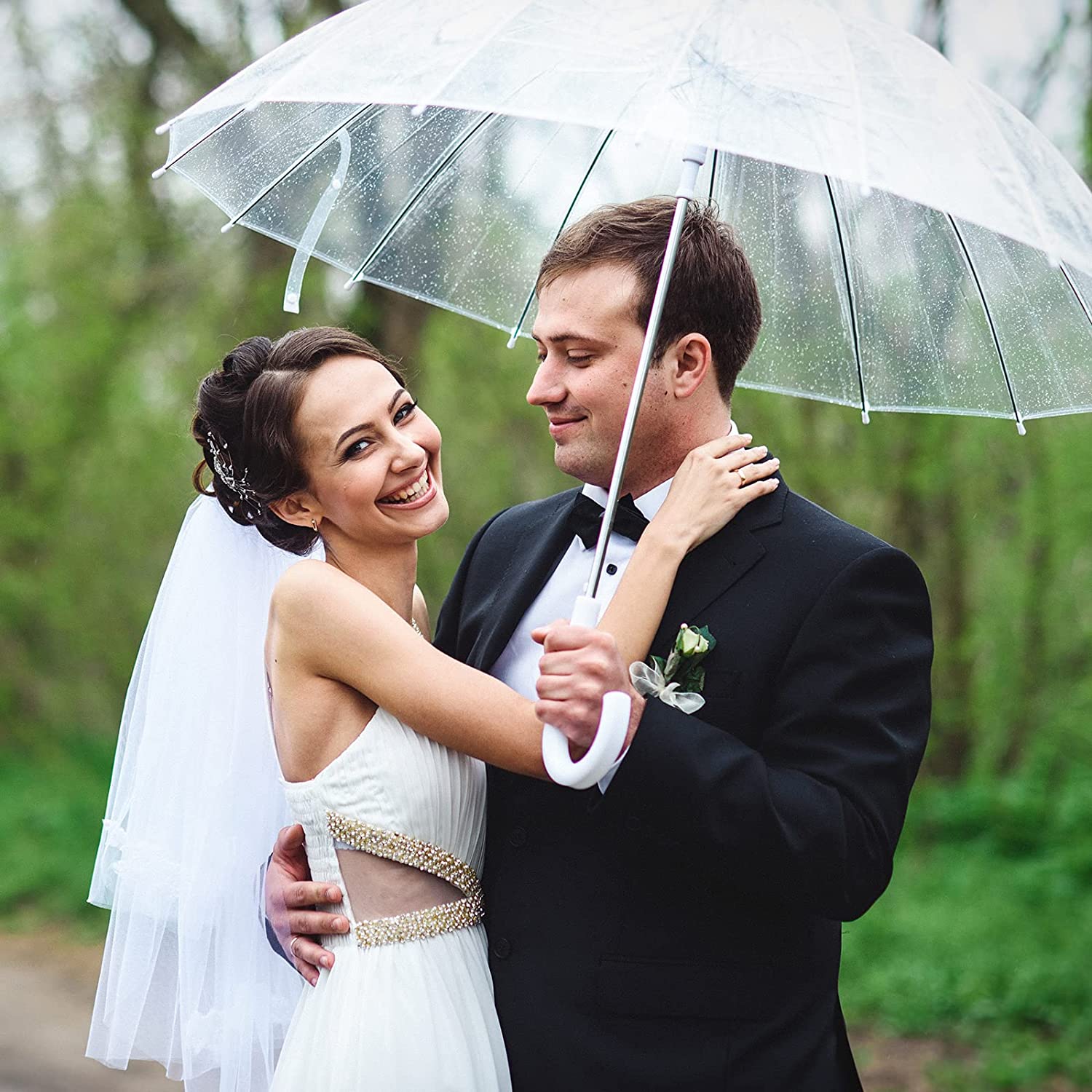 12 Set Clear Umbrella Wedding Style Stick Umbrellas for Guest Bulk with Tag and - Image 6