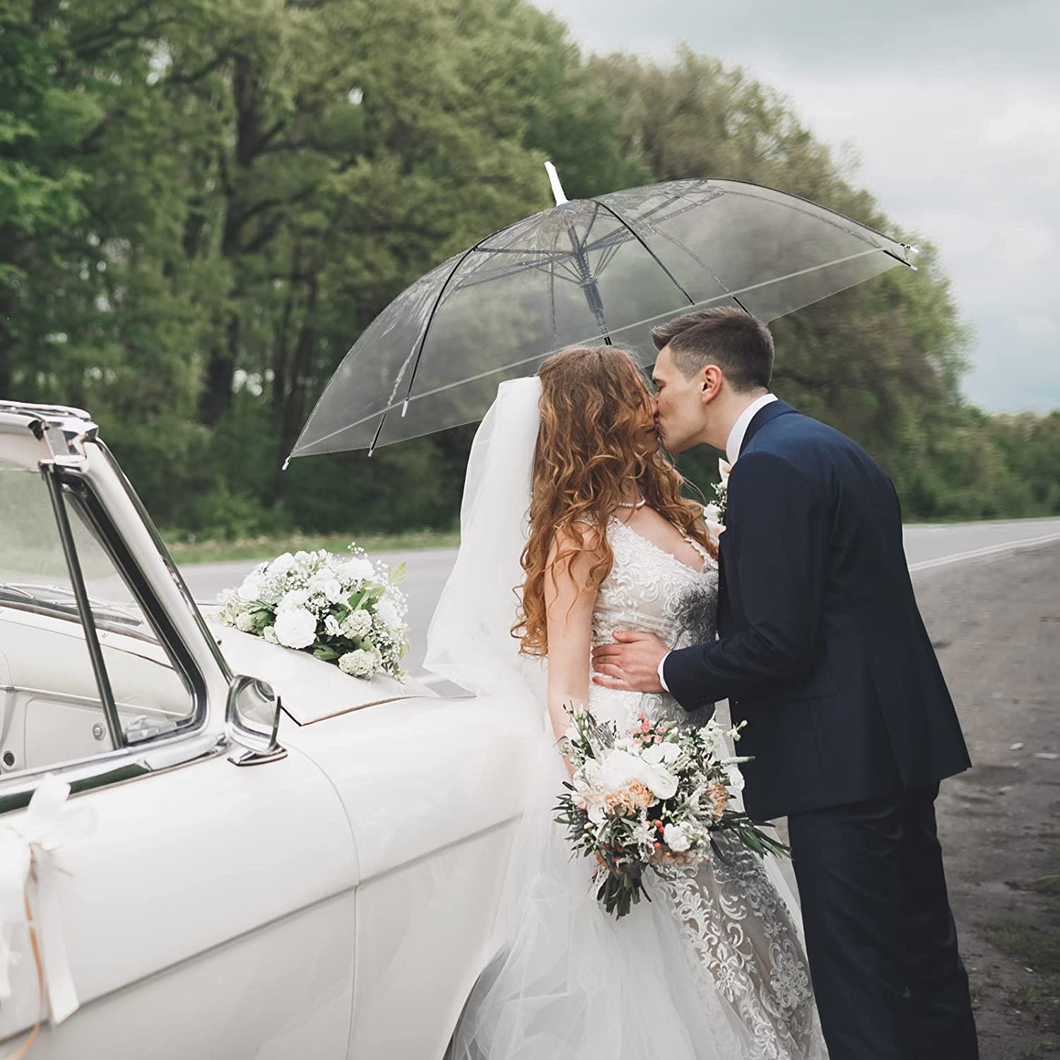 12 Set Clear Umbrella Wedding Style Stick Umbrellas for Guest Bulk with Tag and - Image 7