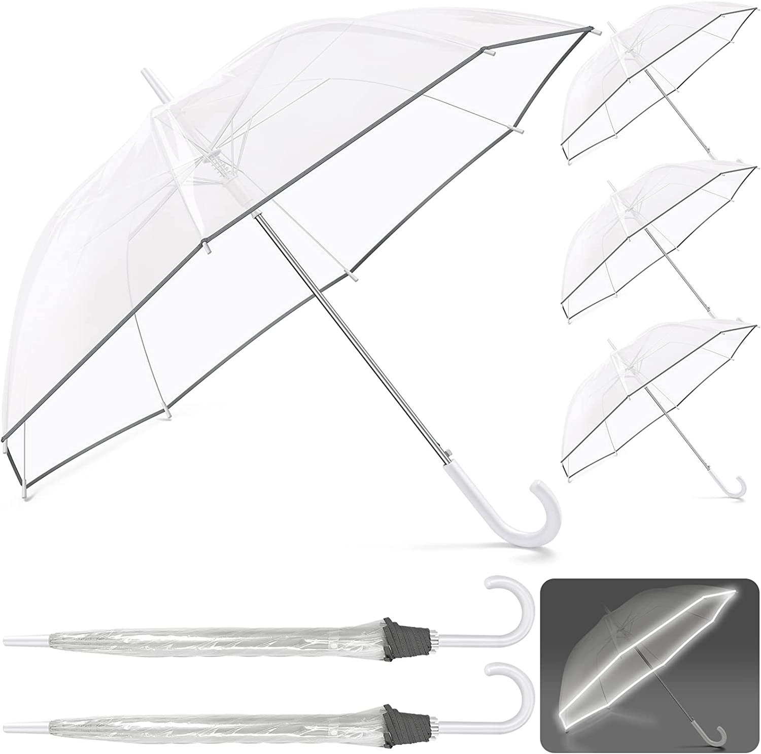 Custom Wedding Umbrellas 4 Pack Wedding Clear Umbrella with Reflective Strip Win