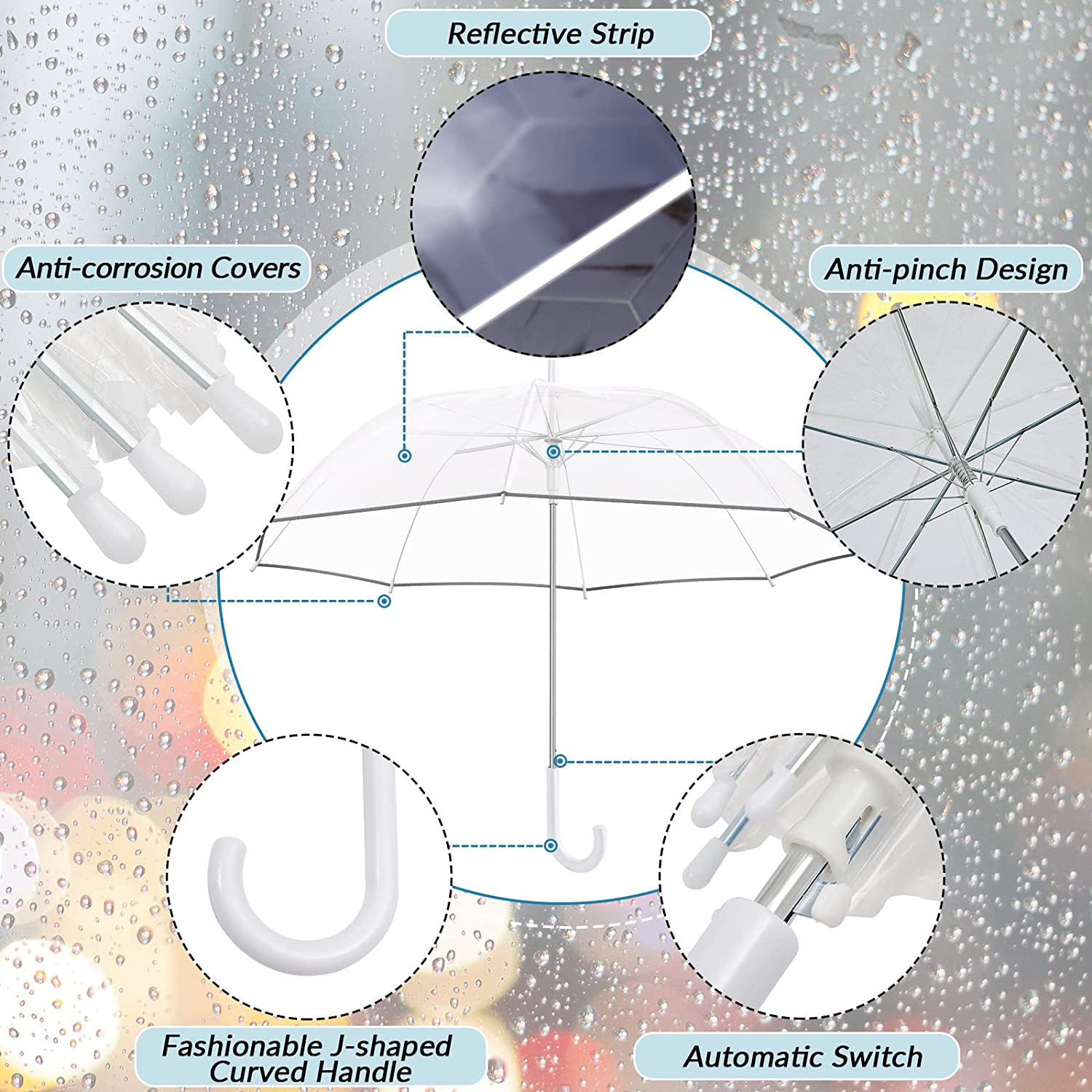 Custom Wedding Umbrellas 8 Pcs Transparent Bubble Umbrella with Reflective Strip - Image 3