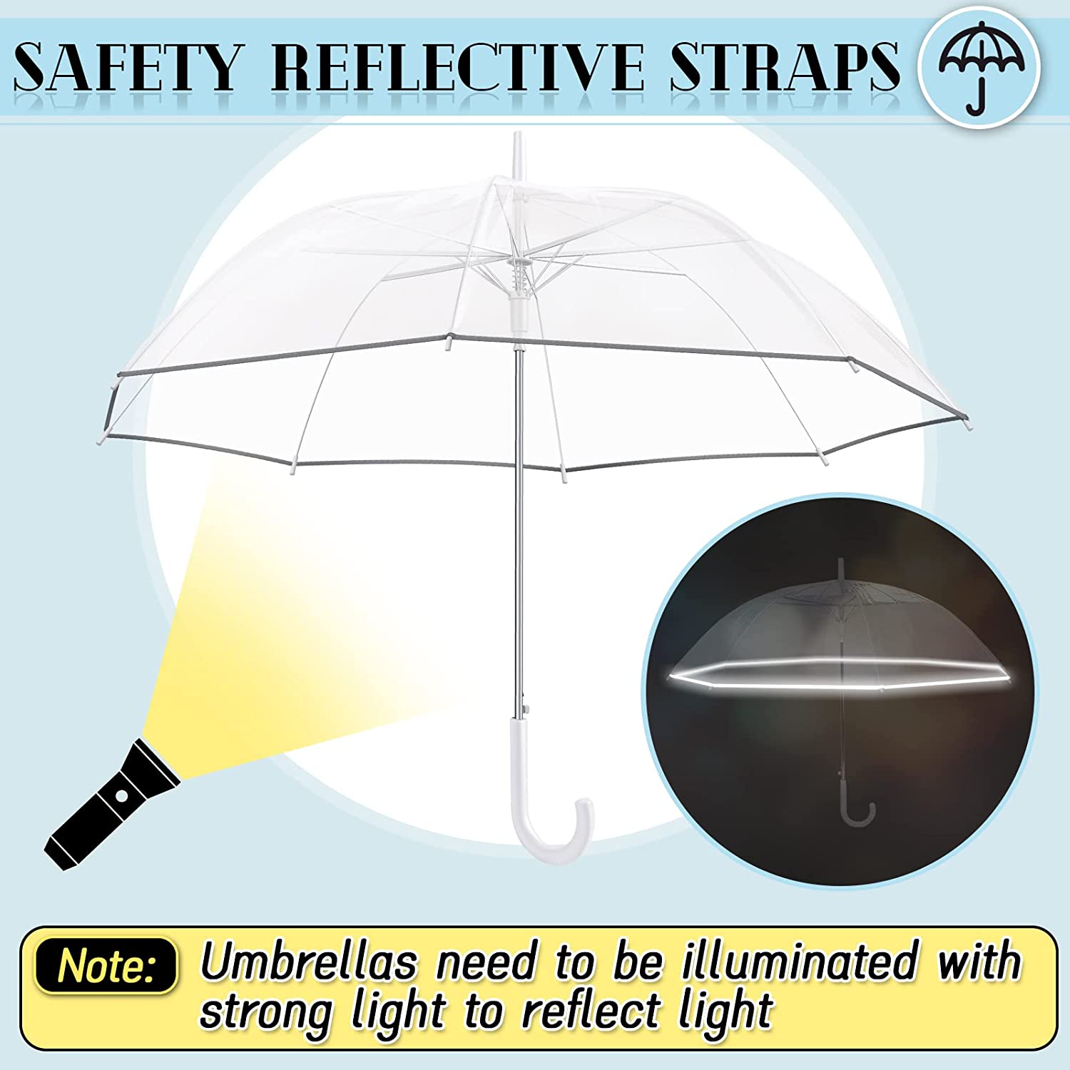 Custom Wedding Umbrellas 8 Pcs Transparent Bubble Umbrella with Reflective Strip - Image 4