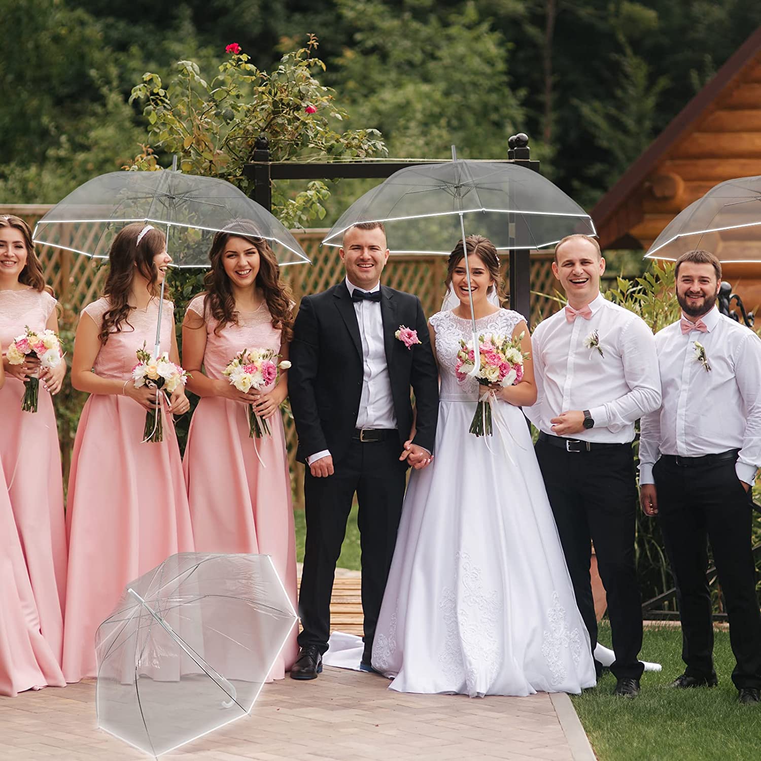 Custom Wedding Umbrellas 8 Pcs Transparent Bubble Umbrella with Reflective Strip - Image 5