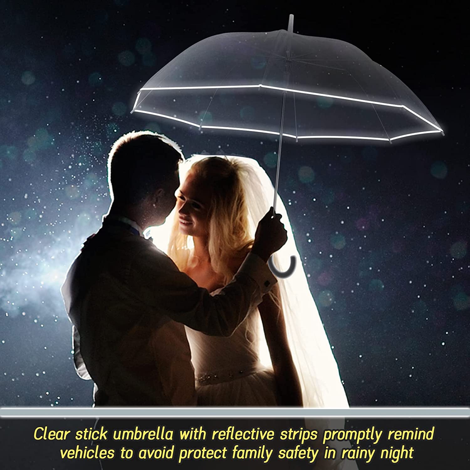 Custom Wedding Umbrellas 8 Pcs Transparent Bubble Umbrella with Reflective Strip - Image 7