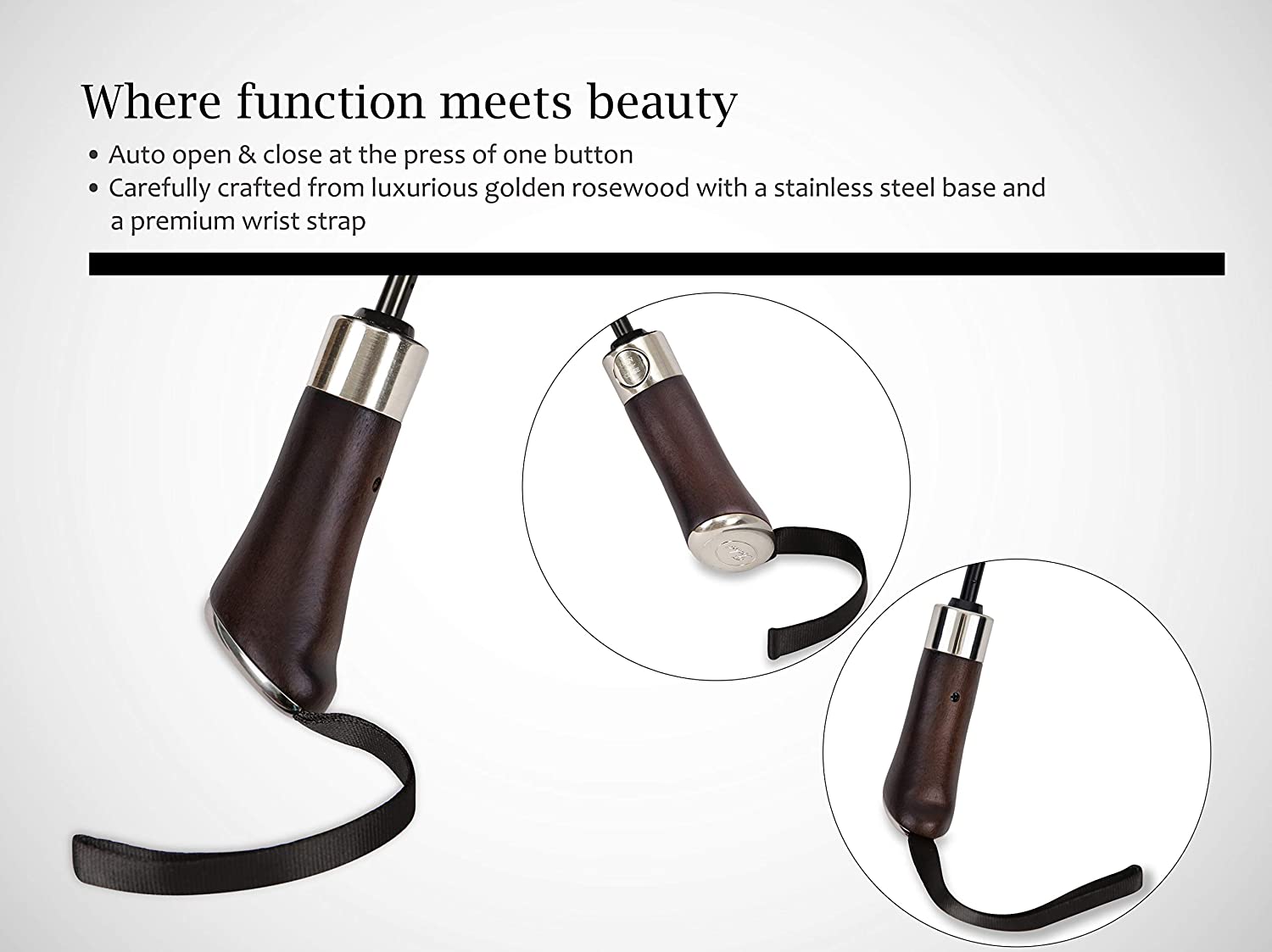 (Designed in UK) Custom Wedding Umbrellas Travel Umbrella Luxurious Golden Rosew - Image 2