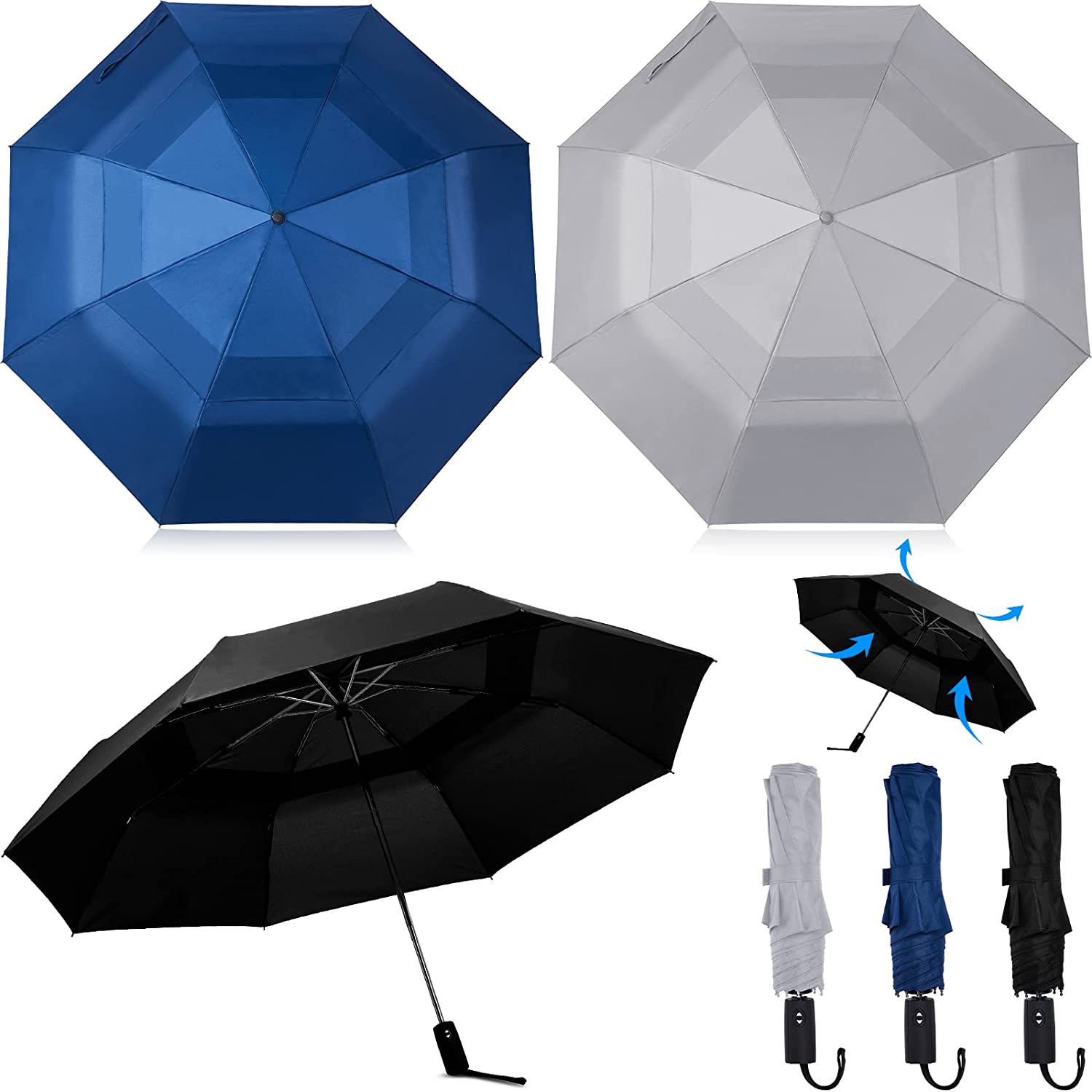 Custom umbrella 3 Pcs Automatic Open Close Golf Umbrella Folding Windproof