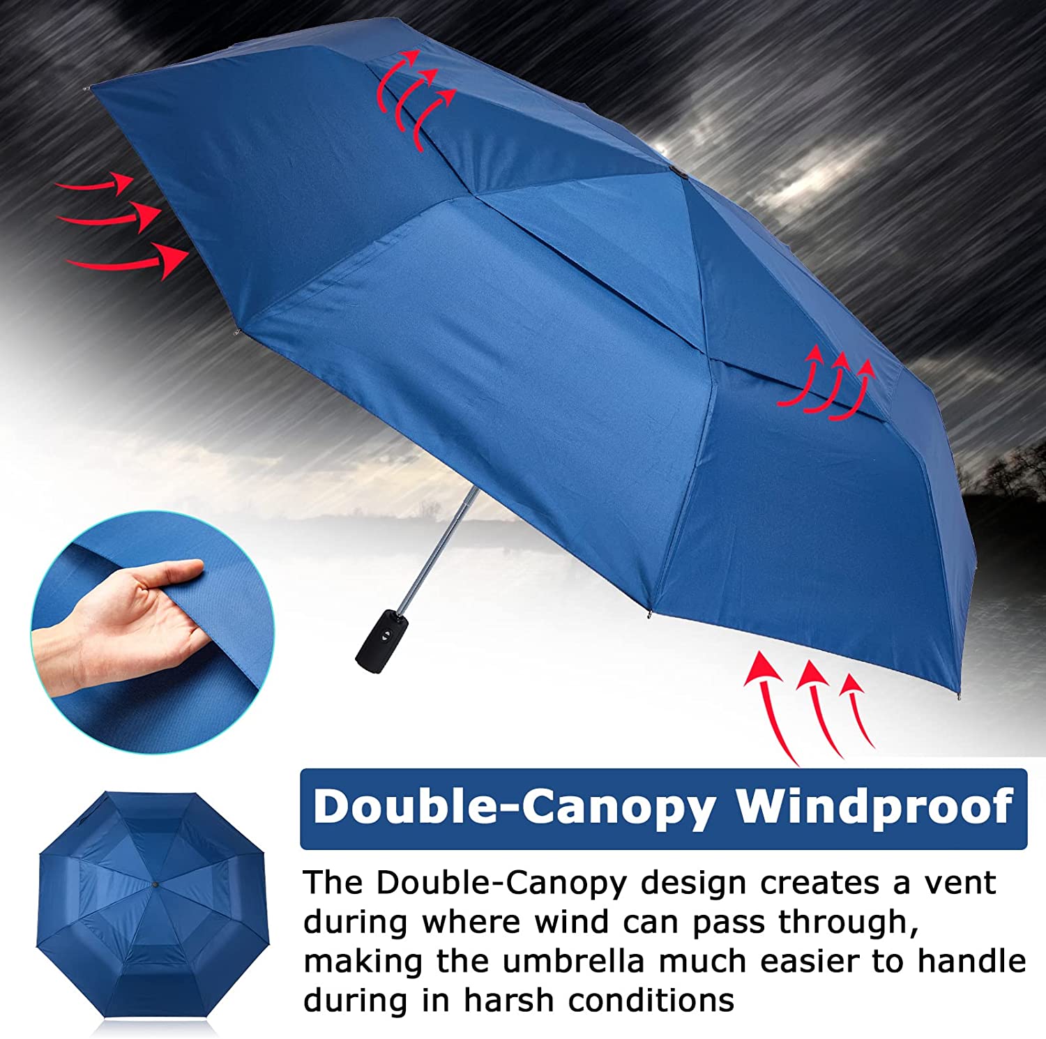 Custom umbrella 3 Pcs Automatic Open Close Golf Umbrella Folding Windproof - Image 2