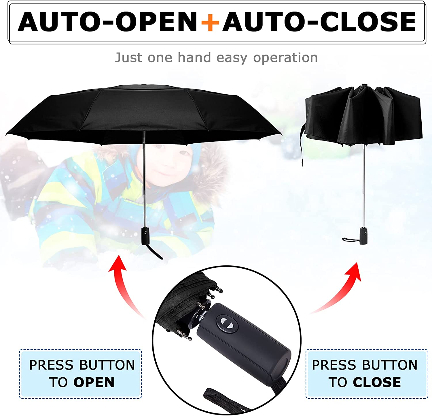Custom umbrella 3 Pcs Automatic Open Close Golf Umbrella Folding Windproof - Image 3