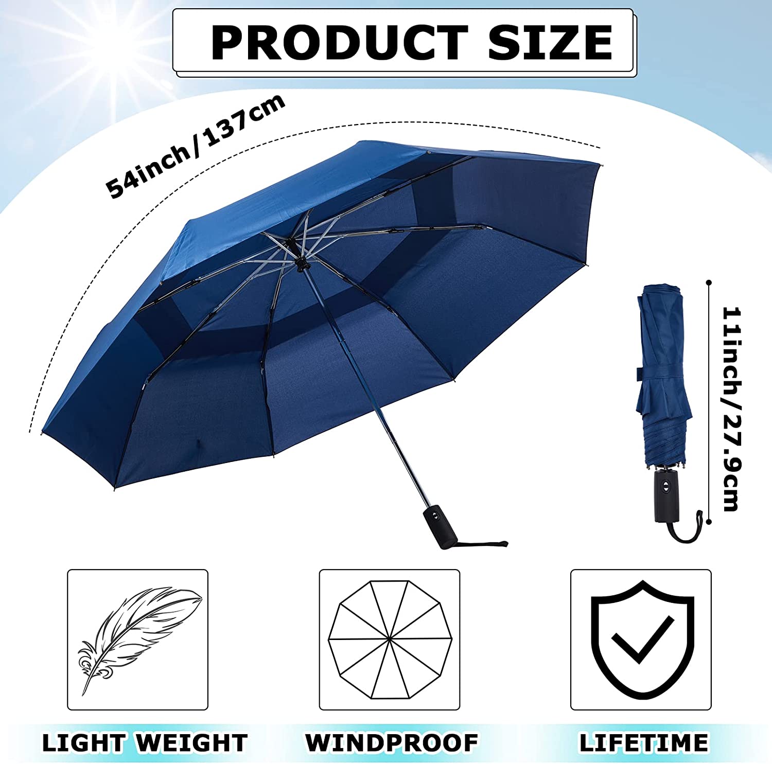 Custom umbrella 3 Pcs Automatic Open Close Golf Umbrella Folding Windproof - Image 5