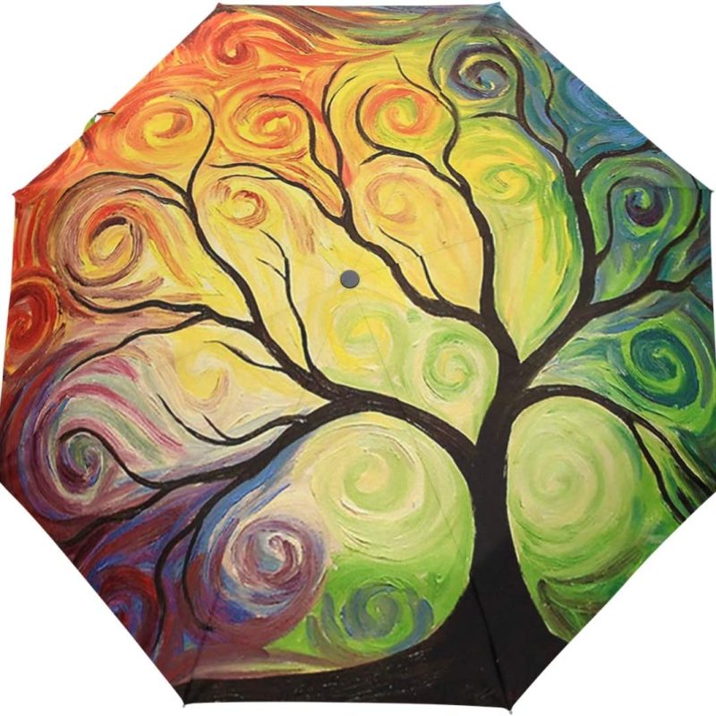 Custom Wedding Umbrellas Rainbow Tree of Life Auto Umbrella Open Close Oil Paint
