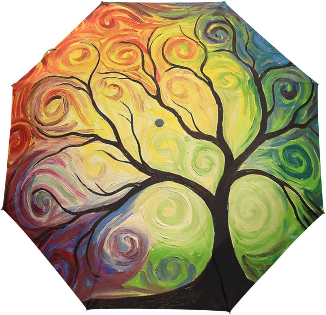 Logo parasol Umbrellas With Your Brand Rainbow Tree of Life Auto Umbrella Open Close Oil Painting Art Anti-UV Umbrellas