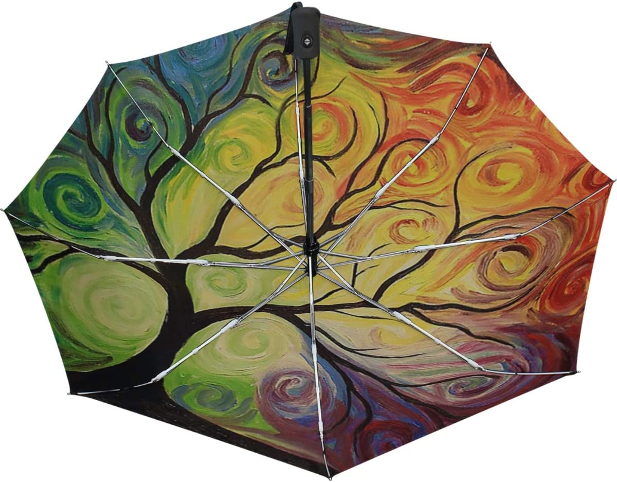 Logo parasol Umbrellas With Your Brand Rainbow Tree of Life Auto Umbrella Open Close Oil Painting Art Anti-UV Umbrellas - Image 2