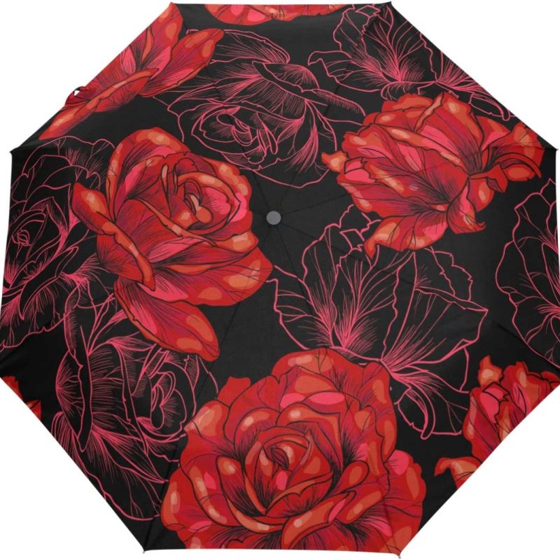 Logo parasol Umbrellas With Your Brand Red Roses Flower Auto Umbrella Open Close Windproof Travel Vintage Umbrella Light