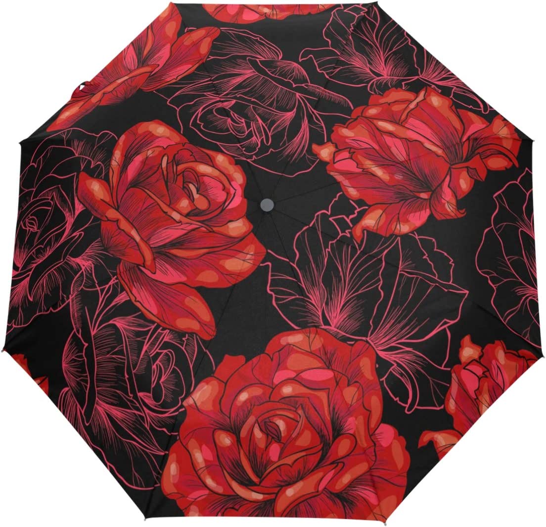 Logo parasol Umbrellas With Your Brand Red Roses Flower Auto Umbrella Open Close Windproof Travel Vintage Umbrella Light