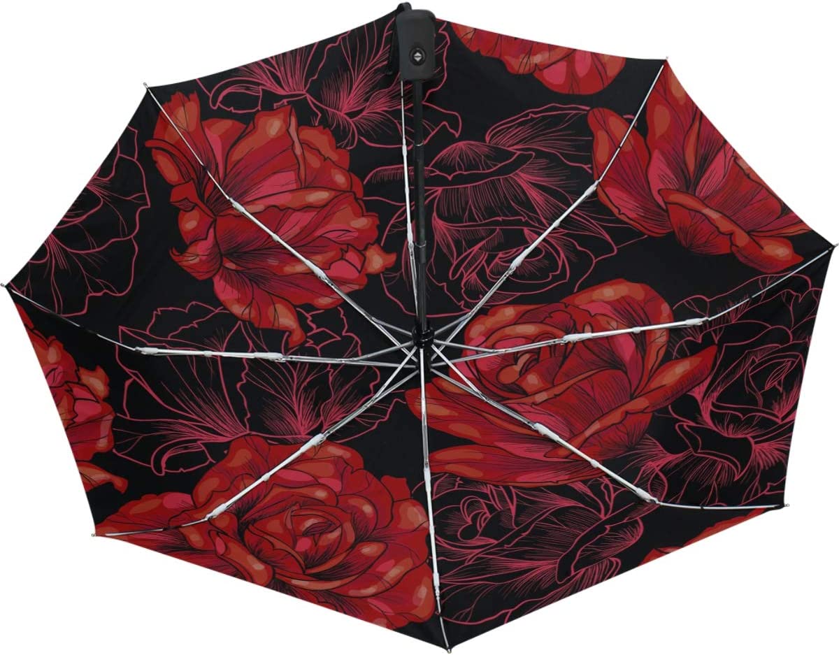 Logo parasol Umbrellas With Your Brand Red Roses Flower Auto Umbrella Open Close Windproof Travel Vintage Umbrella Light - Image 2