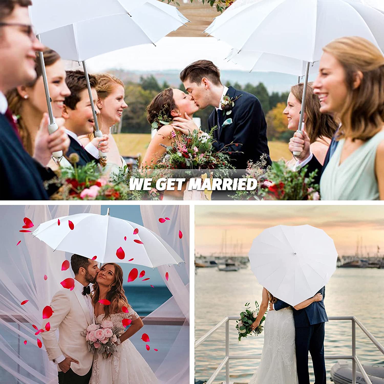 Custom Wedding Umbrellas White Heart Shaped Wedding Parasol Umbrella for Bride - Image 2