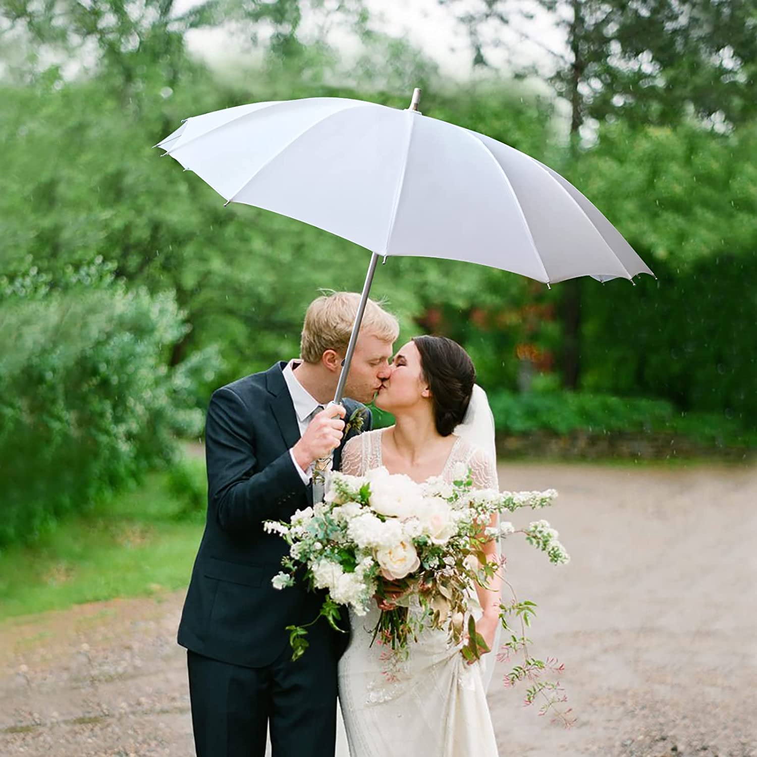 Custom Wedding Umbrellas White Heart Shaped Wedding Parasol Umbrella for Bride - Image 3