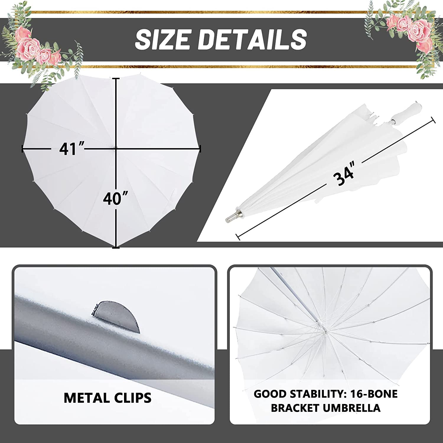Custom Wedding Umbrellas White Heart Shaped Wedding Parasol Umbrella for Bride - Image 4