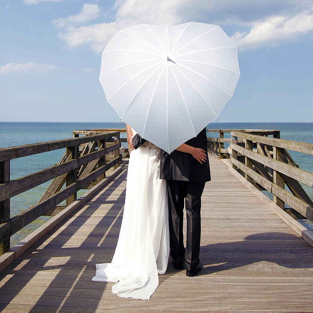 Custom Wedding Umbrellas White Heart Shaped Wedding Parasol Umbrella for Bride - Image 7